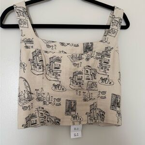 Abercrombie & Fitch Cream Line Crop with Black Graphic Detail